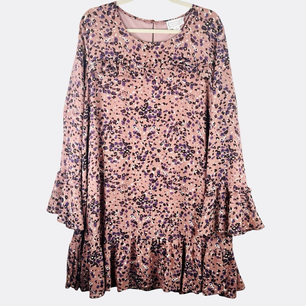 Loveriche Pink Mini Dress Ruffle Animal Print Long Sleeve 3X